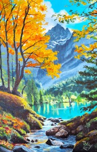 Obraz olejny ,, PEJZAŻ GÓRSKI '' - JURIJ POZHYDAIEV - 40x60 LEN