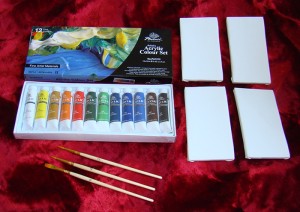 KOMPLET FARB AKRYLOWYCH 12 X12 PHOENIX +3 PĘDZLE +4 PŁÓTNA